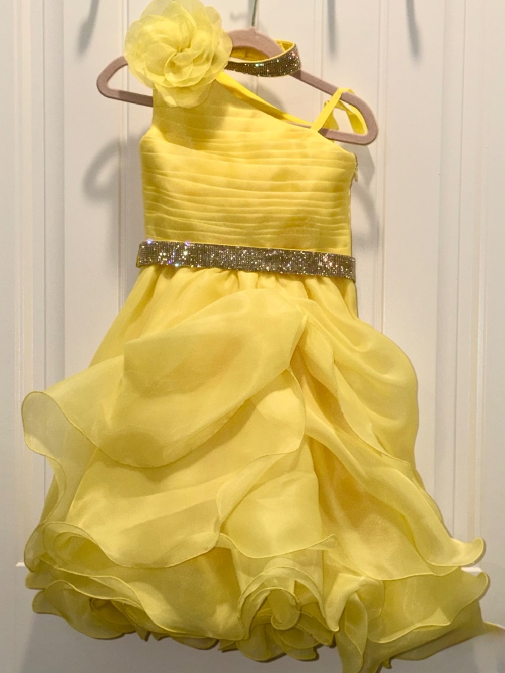 Terskikh Girls Size 6 Yellow One-Shoulder Ruffle Dress Description: